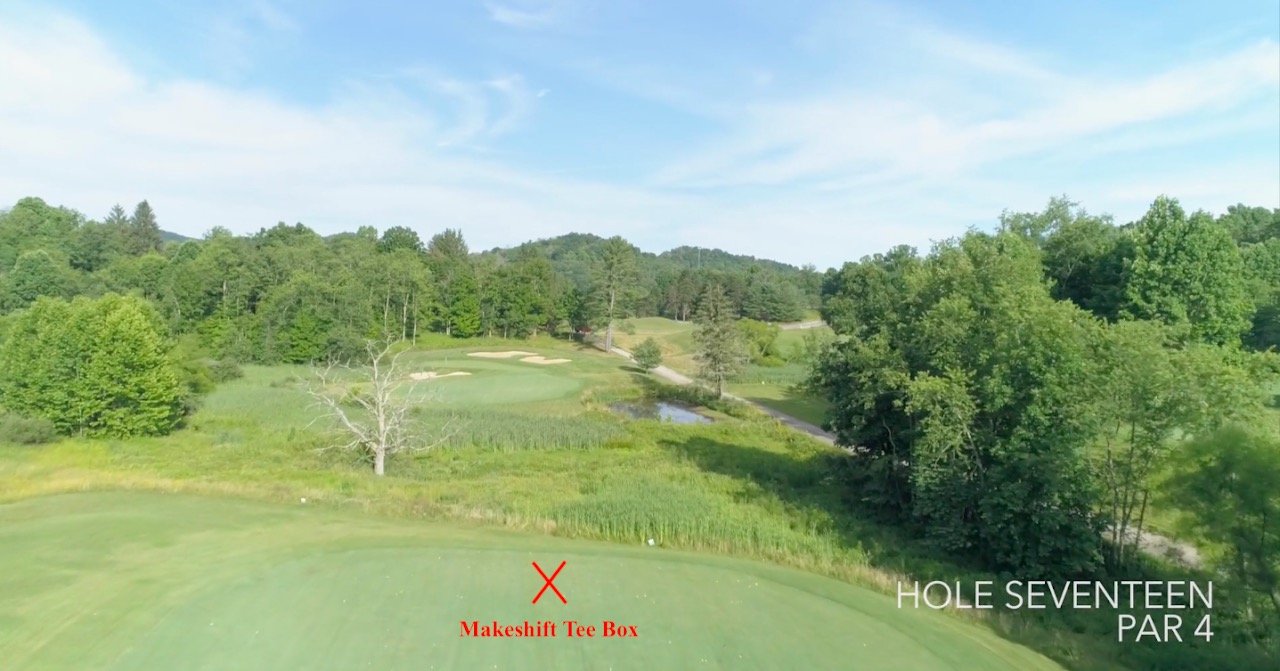 Makeshift tee box at 17th hole