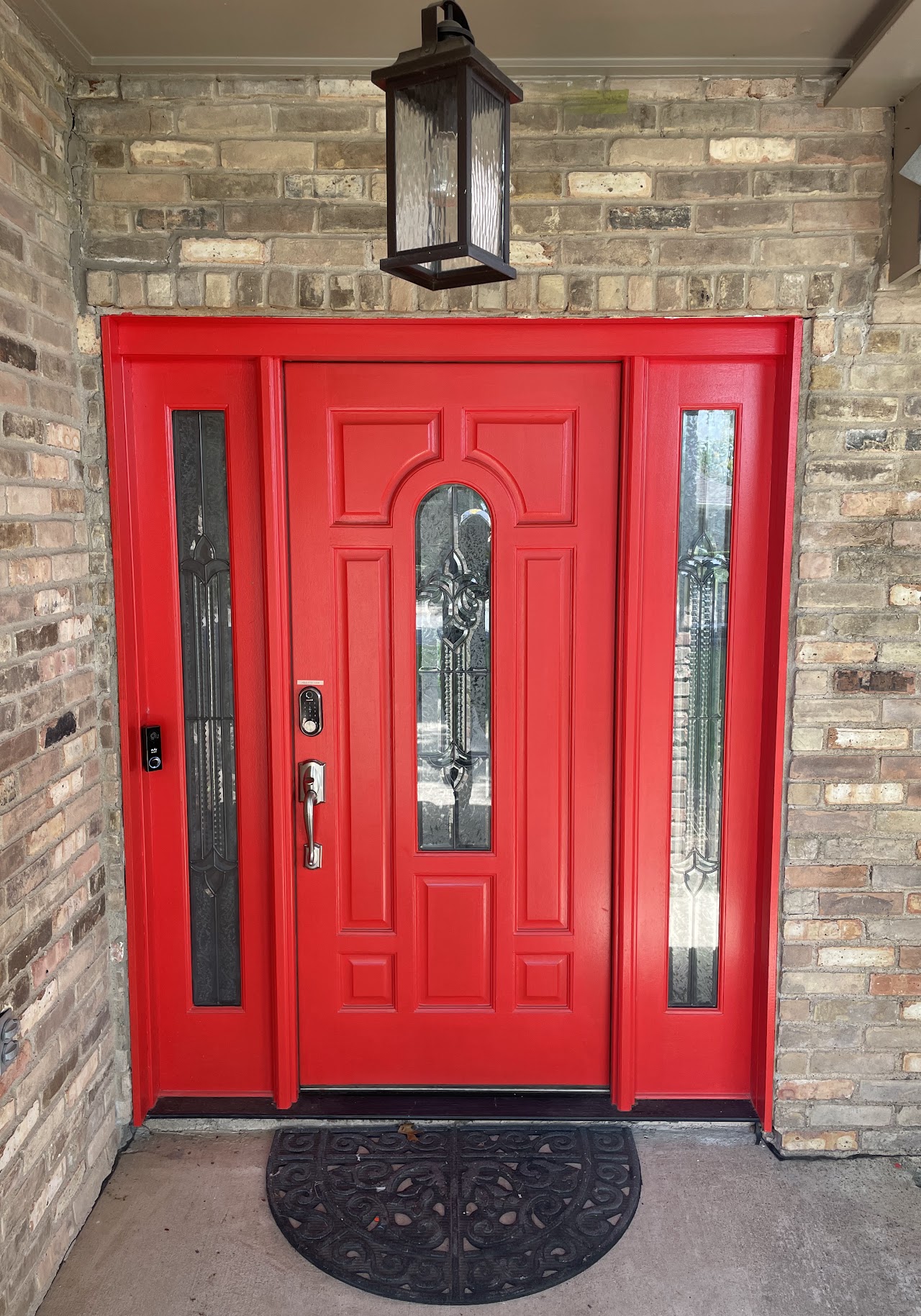 The Airbnb's vivacious red front door